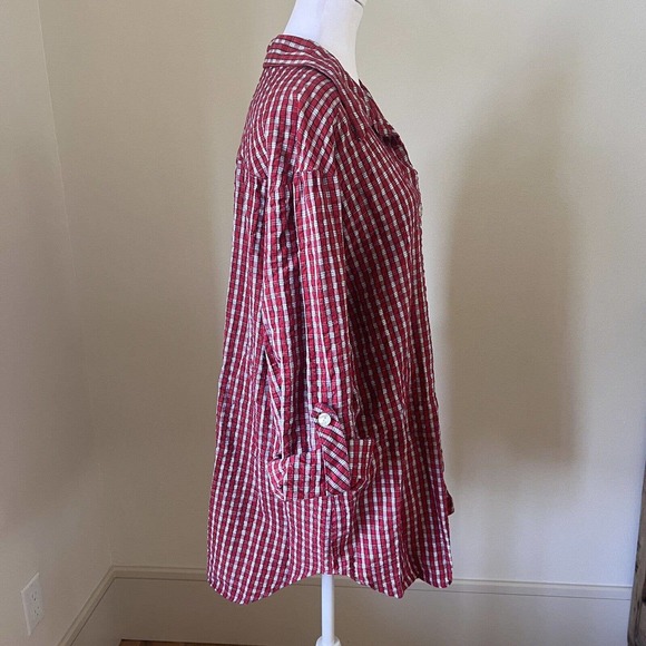 Vtg Lady Lori Womens Red Plaid Tunic Top Sz XL Lagenlook Button Up Lumberjack - Picture 8 of 15